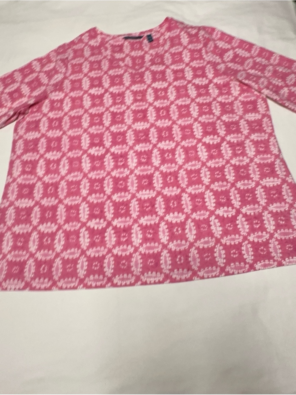 Isaac Mizrahi Pink Tie-DuePatterned Crewneck Women’s 3/4 Sleeve Top